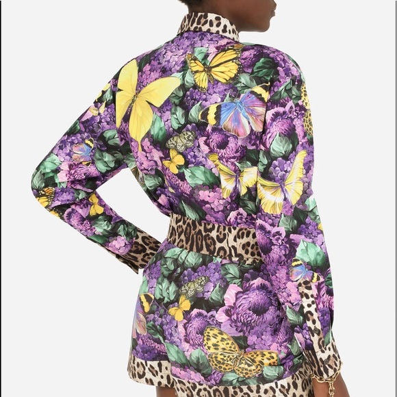 Dolce & Gabbana x Khaled Short poplin shirt butterfly print knot detail - Picture 4 of 15